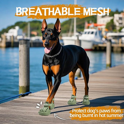 JZXOIVA Dog Shoes for Hot Pavement, Dog Booties for Large Dogs, Breathable Dog Boots & Paw Protectors, Adjustable Non-Slip Dog Rain Booties, Waterproof Pets Sandals for Beach Green Size 10