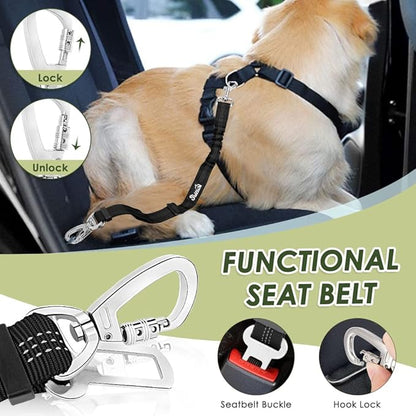 Lukovee Dog Seat Belt for Car, Adjustable Dog Car Harness for Large Medium Small Dogs, Soft Padded & Breathable Mesh Dog Seatbelt with Car Strap and Carabiner(Lime Green Double Clip,Small)
