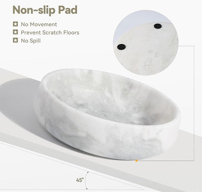 White Dog Bowl, Marble Dog Food Bowl, Non-Slip Water Dish Large, Heavy Duty Pet Bowl for Large Dogs, African Natural Marble, Holds 6 Cups(6lbs)