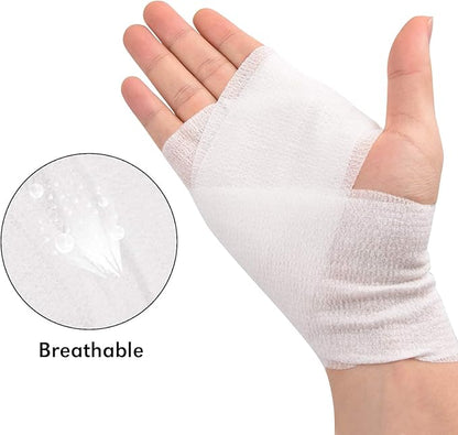 TOBWOLF 12PCS Self Adhering Bandage, 3" x5yd / 7.5cmx4.5m Cohesive Elastic Bandage Wrap Gauze Roll, Breathable Sports Tape, Medical Wrap for Wrist Ankle Knee Leg Sprains Swelling - White