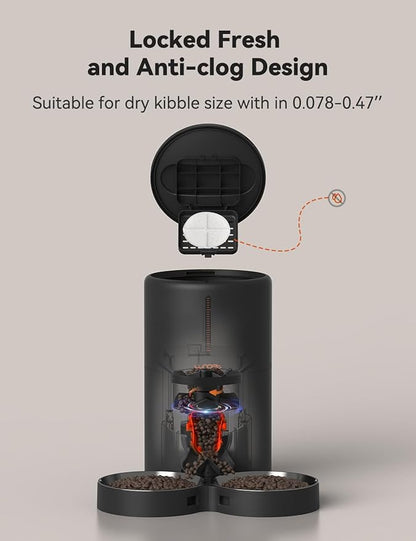WOPET Automatic Cat Feeders 2 Cats-Timed Cat Feeder with Stainless Steel Bowl, Programmable 1-6 Meals Control, Dual Power Supply Auto Pet Feeder for Cats and Dogs