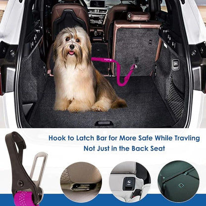 SlowTon Dog Seat Belt, Adjustable Dog Safety Belt Leash, 2 in 1 Latch Bar Attachment Dog Car Seatbelt with Elastic Nylon Bungee Buffer, Reflective Nylon Belt Tether (FU)