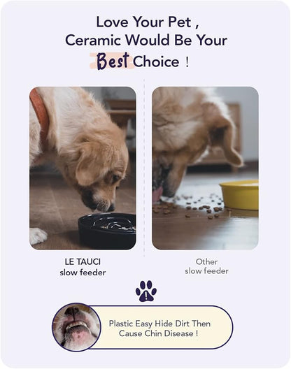 LE TAUCI Dog Bowls Slow Feeder Ceramic, 1.5 Cup Slow Feeding Bowl for Small and Medium Breed, Puzzle Dog Food Bowl for Fast Eater, Vortex Blue