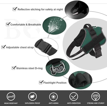 Bolux Dog Harness, No-Pull Reflective Dog Vest, Breathable Adjustable Pet Harness with Handle for Outdoor Walking - No More Pulling, Tugging or Choking (Dark Green, S)