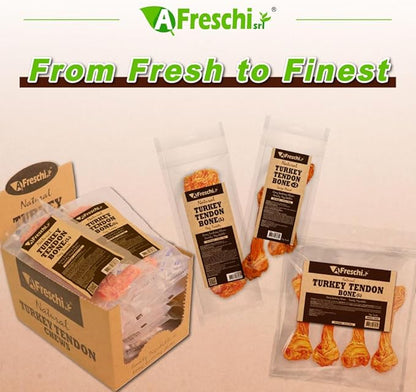 Afreschi Natural Turkey Tendon Bone (L) 3.53 oz, USA-Sourced Turkey Tendon, All Natural Human Grade Dog Chew, Hypoallergenic, Rawhide Alternative, Dog Treats for Large Breeds
