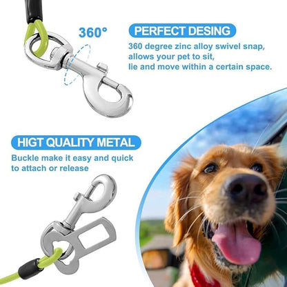 Dog Seat Belt Harness for Car,Dog Seatbelt of Coated Wire Leash Safety Restraint,No Chew Tether Cable Vehicle,Double Clips & Latch(Green, 24 inch/60 CM)