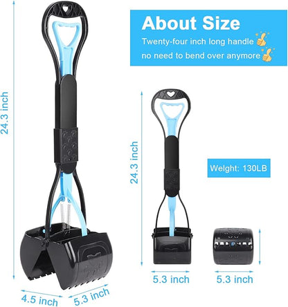 PPOGOO Non-Breakable Pooper Scooper for Large Medium Small Dogs with 24.3inch Long Handle High Strength Material Durable Spring, Easy Grass and Gravel Pick Up