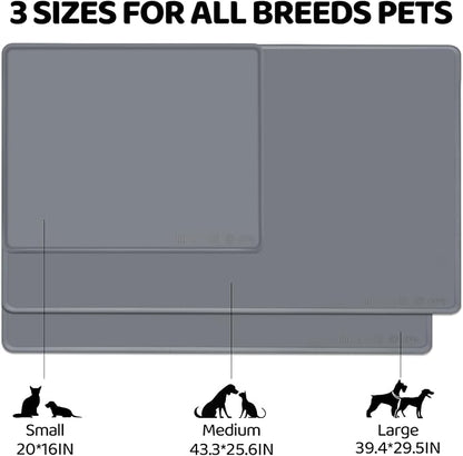 KVK Dog Water Mat 2-Pack 20×16in - Silicone Dog Mats for Food and Water, Non-Slip Pet Feeding Mat for Floors, Waterproof Cat Bowl Mats to Prevent Spills -Dark Gray & Silver Gray