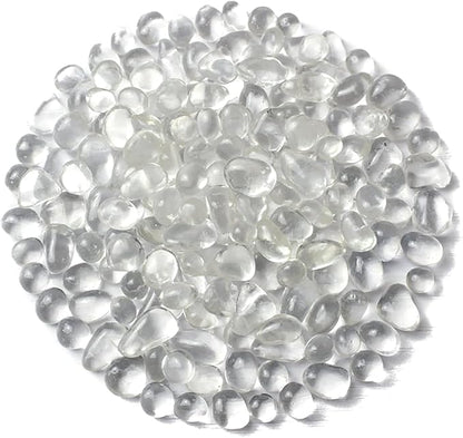 1 Lb (460 g) Clear Sea Glass Stones Irregular Rainbow Glass Pebble Decorative Rock Glaze Quartz Tumbled Gemstone Chips for Aquarium Decoration/Vase Filler/Jewelry Making/Handwork Craft
