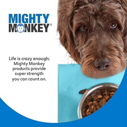 MIGHTY MONKEY 100% Waterproof Dog Food Mat, Raised Edges Silicone Pet Feeding Placemat for Cat, Dogs, Pet Bowls, High Lipped Tray Prevents Water Spills, Food on Floor, Dishwasher Safe, 22x14 Turquoise