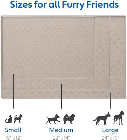 MIGHTY MONKEY 100% Waterproof Dog Food Mat, Raised Edges Silicone Pet Feeding Placemat for Cat, Dogs, Pet Bowls, High Lipped Tray Prevents Water Spills, Food on Floor, Dishwasher Safe, 18x12, Beige