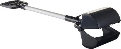 Pet Pooper Scooper - Plastic and Aluminum Cat and Dog Poop Grabber with Long Handle - Enables One-Handed Use on Concrete and Grass by PETMAKER (Black)