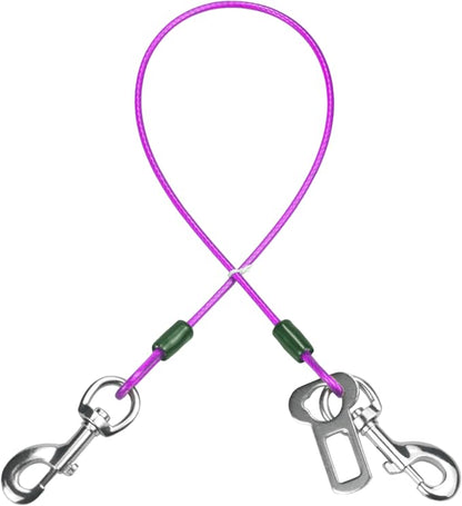Dog Seat Belt Harness for Car,Dog Seatbelt of Coated Wire Leash Safety Restraint,No Chew Tether Cable Vehicle,Double Clips & Latch (Purple, 24 inch/60 CM)