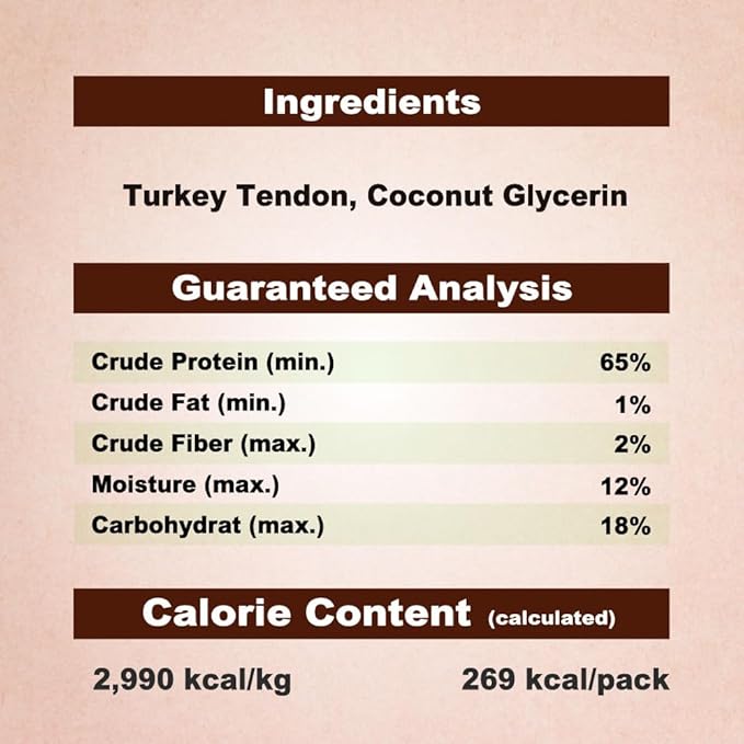 Afreschi Natural Turkey Tendon Bone (L) 3.53 oz, USA-Sourced Turkey Tendon, All Natural Human Grade Dog Chew, Hypoallergenic, Rawhide Alternative, Dog Treats for Large Breeds