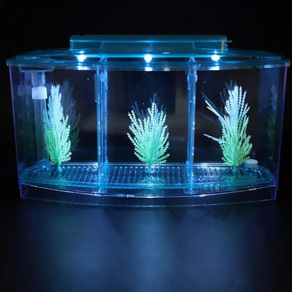 Betta Fish Tank, Adjustable Light Isolation Acrylic Small Aquarium with LED Light, Small Fish Tank Starter Kit, Beta Fish Tank with Water Change Valve for Office Home Room Decor (Blue)