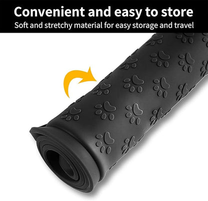 Ptlom Pet Placemat for Dog and Cat, Waterproof Non-Slip Silicone Feeding Bowl Mat Prevent Food and Water Overflow, Puppy Dish Feeder Fountain Trays Suitable for Medium and Small Pets, Black