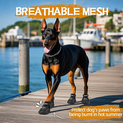 JZXOIVA Dog Shoes for Hot Pavement, Dog Booties for Large Dogs, Breathable Dog Boots & Paw Protectors, Adjustable Non-Slip Dog Rain Booties, Waterproof Pets Sandals for Beach Black Size 8