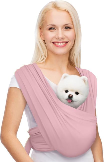 Dog Carriers for Small Dogs, Front Facing Dog Sling Carrier, Hands Free Cat Carrier, Size Adjustable, Reducing Back Pain, Premium Cotton, Safe and Soft Dog Carrier (Plus, Light Pink)