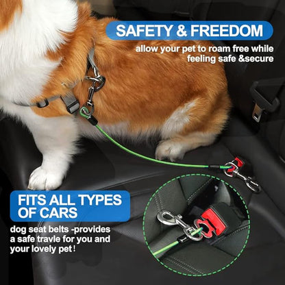 Dog Seat Belt Harness for Car,Dog Seatbelt of Coated Wire Leash Safety Restraint,No Chew Tether Cable Vehicle,Double Clips & Latch(Green, 16 inch/40 CM)