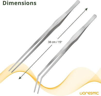 2 Pcs 15 Inch Tweezers, Heavy Duty Reptile Feeding Tongs, Aquarium Tongs, Reptile Tweezers Feeding, Reptile Tongs, Straight and Curved Long Tweezers for Aquarium and Terrarium