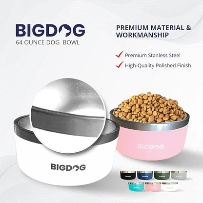 BIGDOG Stainless Steel Dog Bowl, 64 Ounces, Light Blue, Spill Proof Dog Bowl for Large Dogs