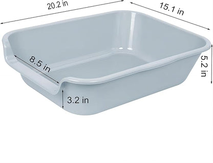 2 Pack of Extra Large Cat Litter Box (ABS Material), Low Entry Senior Litter Pen for Geriatric Kitty Big Cats, Jumbo Pet Safe Litter Boxes Tray for Indoor Pets Potty (Gray, 20" L x 15.5" W)
