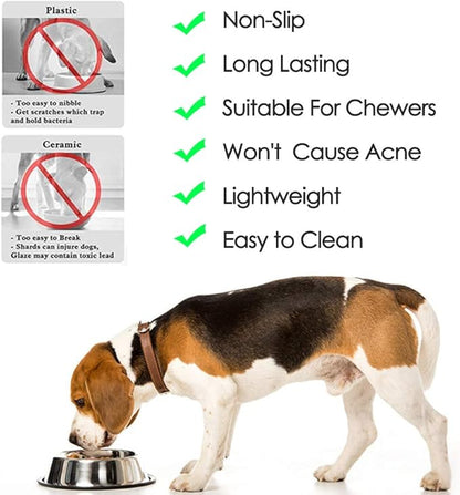 Stainless Steel Dog Bowls, 6 Cup/48oz Cat Bowl Water and Food with Rubber Base, Pet Bowls for Large Dogs and Pets, 3Pack