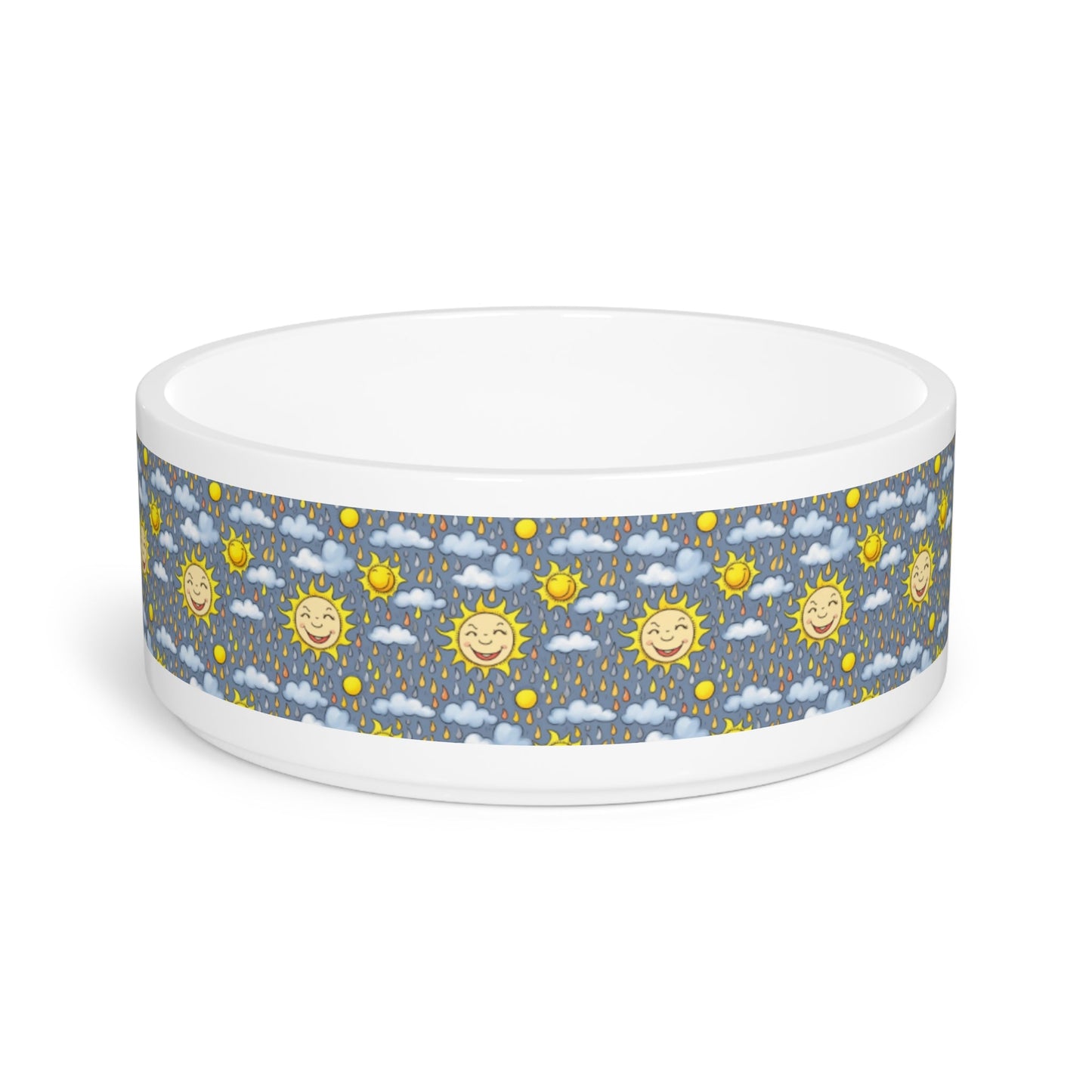 Smiling Suns in a Rainy Sky Pattern - Pet Bowl