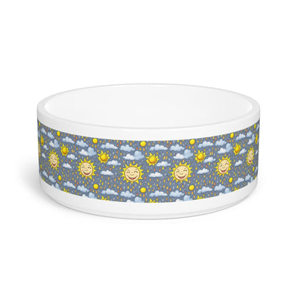 Smiling Suns in a Rainy Sky Pattern - Pet Bowl