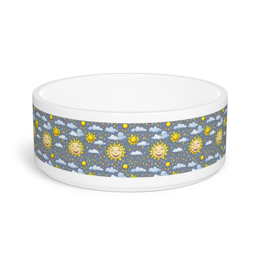 Smiling Suns in a Rainy Sky Pattern - Pet Bowl