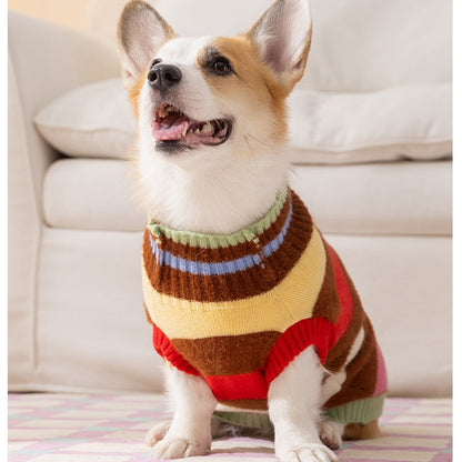 Pet Clothing, Corgi Special Rainbow Apple Striped Autumn And Winter Warm Medium-sized Dog Pullover Sweater, Dog Clothing