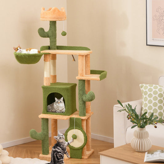 63 Inch Cactus Cat Tree with Sisal Scratching Posts and Board for Indoor Cats