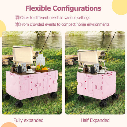 Large Foldable Utility Cart with 2-Tier Storage Crates and Telescoping Handle
