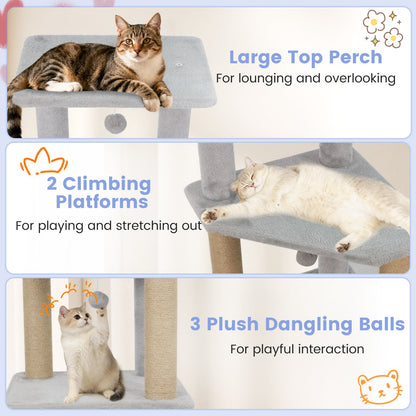64 Inch Tall Cat Tree with 2 Large Condos and Jute Scratching Posts for Indoor Adult Cats