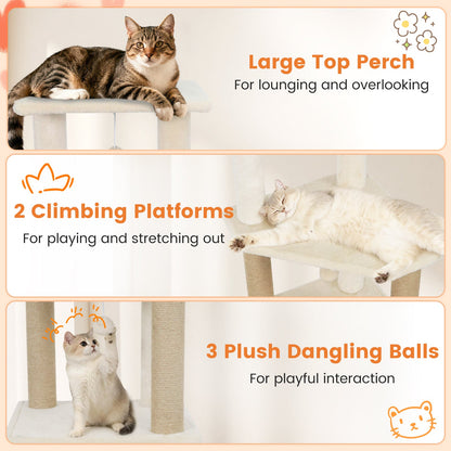 64 Inch Tall Cat Tree with 2 Large Condos and Jute Scratching Posts for Indoor Adult Cats