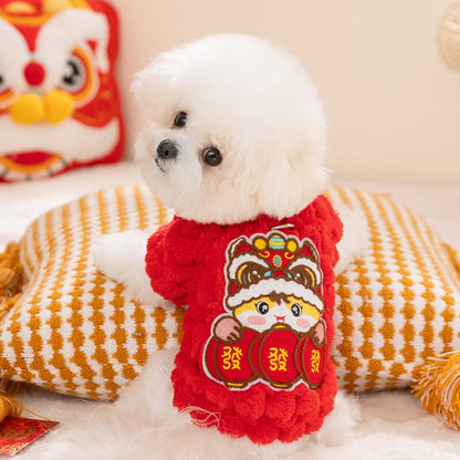 Dog Autumn And Winter, Puppy For The New Year, Golden Turtle Fleece For The New Year, Warm Fleece Coat, Small Dog, Cat And Pet Dog Clothes