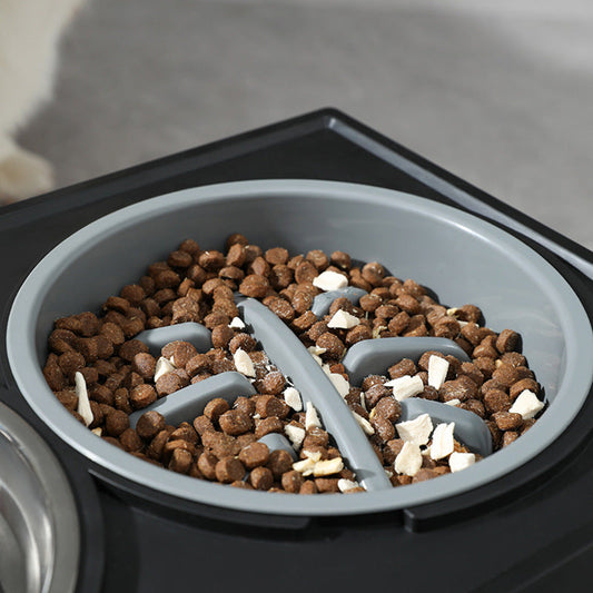 Pet Adjustable Elevated Stainless Steel Vertical Anti-choke Slow Food Dog Bowl