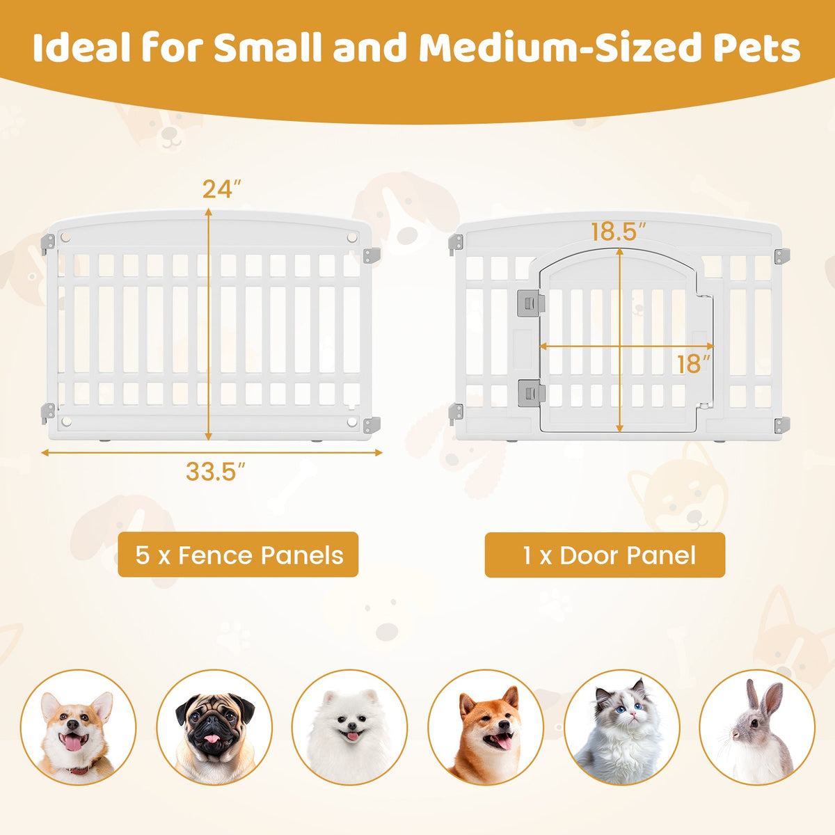 6-Panel Plastic Dog Playpen 24 Inch Indoor Outdoor Pet Fence with Locking Door-White