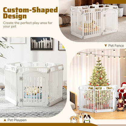 6-Panel Tall Dog Playpen Foldable Pet Fence with Locking Door-White