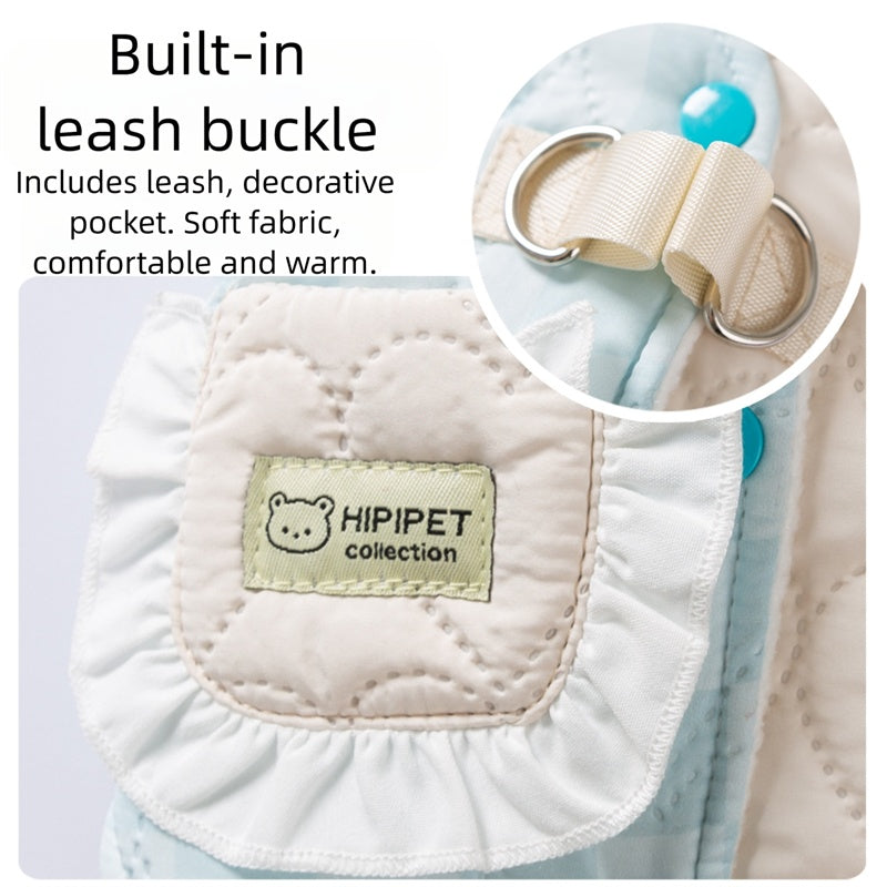For Autumn And Winter, There Are Thick And Warm Heart-shaped Checkered Pocket Towing Vests, Cotton-padded Clothes, And Two-legged Pet Dog Clothes For Cats