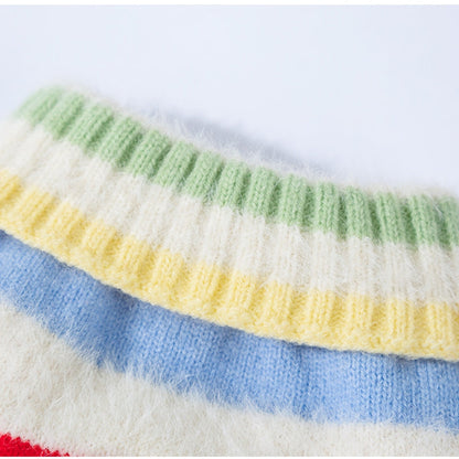 Pet Clothing, Corgi Special Rainbow Apple Striped Autumn And Winter Warm Medium-sized Dog Pullover Sweater, Dog Clothing
