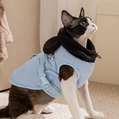 Autumn And Winter Cat Hairless Warm Cartoon Embroidered Hooded Cotton Coat, Small And Medium-sized Dog Teddy Pet Dog Clothes