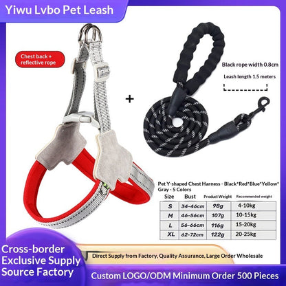Dog Leash Wholesale Cross-Border New Vest-Style Harness Breathable Y-Shaped Reflective Thickened Outdoor Dog Walking Leash