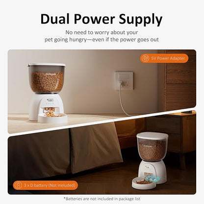 5L/21 Cup Automatic Cat Feeder, Timed Cat Food Dispenser, Automatic Pet Feeders Up to 6 Meals 1-20 Portion, Dual Power Supply Cats Feeder with Stainless Steel, Pet Dry Food Dispenser for Cats & Puppy