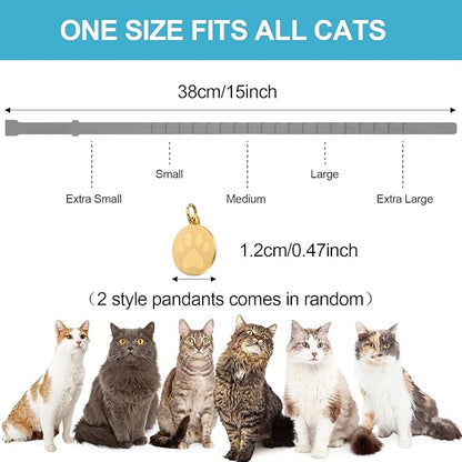 4 Pcs Cat Calming Collar Adjustable Lavender Scent Relaxing Cat Collar with 2 Pendant for Puppies Reduce Stress Aggression Anxious, up to 15 Inches(Grey, Silver)