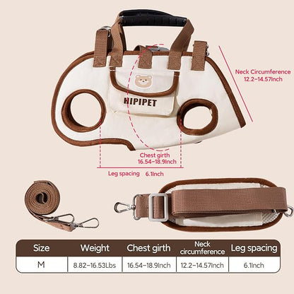 Portable Breathable Pet Carrier Sling & Backpack for Dogs & Cats, Adjustable Full-Body Harness with Traction Leash, Crossbody & Car-Friendly (Medium)