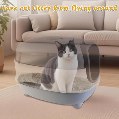 Large Cat Litter Box with Cat Litter Scoop, Foldable Litter Box with Lid, Front Entry and Exit Leak-Proof Litter Cat Box, Odor Control, Easy to Clean (Grey)
