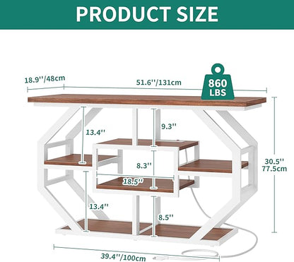 YITAHOME Heavy Duty 55-75 Gallon Fish Tank Stand with Power Outlet, Marble Aquarium Stand for Fish, Turtle, Reptile Terrarium, Shelves for Fish Tank Accessories Storage, 860LBS Capacity, White & Walnut