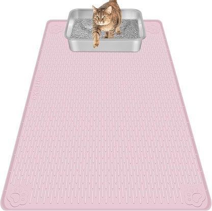 Cat Litter Mat, Extra Large 40" x 28" Silicone Mat Litter Trapping Mat for Scatter Control, Soft on Kitty Paws, Easy to Clean (Pink)
