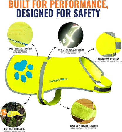 Dog Reflective Vest – Hi-Vis Fluorescent Visibility That Helps to Safeguard Your Pet On/Off Leash in Urban & Rural Areas (Yellow, Medium)